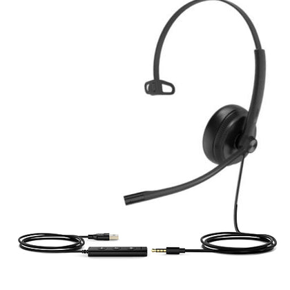 Yealink UH34 Special Edition Mono UC USB Headset, USB-A  3.5mm, Audio Clarity, Noise Cancelling Microphone, Leather Ear Cushions, YHC20 Controller