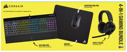 Corsair K55 PRO Keyboard, Harpoon PRO Gaming Mice, HS55 headset, MM100 Mouse Mat 4 in 1 Bundle Corsair