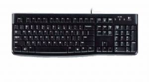 Logitech K120 Wired Keyboard Quiet typing Spill-resistant Durable keys Thin profile Curved space bar Adjustable tilt legs Logitech