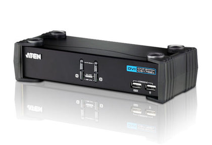 Aten Desktop KVMP Switch 2 Port Single Display DVI w/ audio, 2x Custom KVM Cables Included, 2x USB Port, Selection Via Front Panel Aten