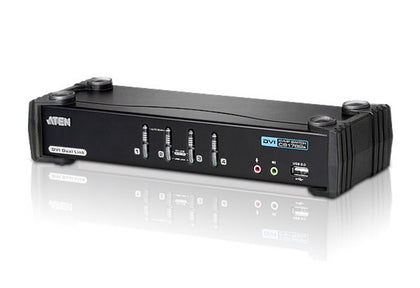 Aten Desktop KVMP Switch 4 Port Single Display DVI w/ 7.1 audio, 4x Custom KVM Cables Included, 2x USB Port, Selection Via Front Panel Aten