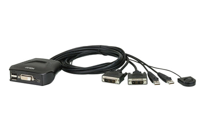 Aten Compact KVM Switch 2 Port Single Display DVI, Remote Port Selector, USB Hot-Plugging Aten