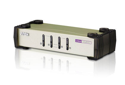 Aten Desktop KVM Switch 4 Port Single Display VGA, 4x Custom KVM Cables Included, Selection Via Front Panel, Auto Scan Mode, Aten