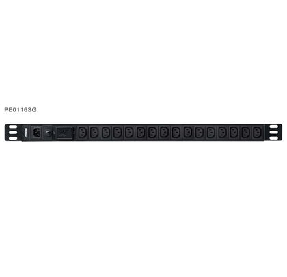 Aten 0U Basic PDU with Surge Protection, 16x IEC Sockets, 10A Max, 100-240VAC, 50-60HZ, Overcurrent protection, Aluminum material Aten
