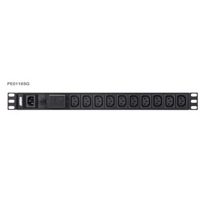 Aten 1U Basic PDU 10x Outlets with Surge Protection,18 x IEC C13, 10A Max, 100-240VAC, 50-60 Hz,  Overcurrent protection, Aluminum material Aten