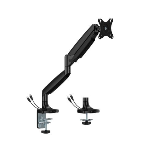 BrateckLDT82-C012UC SINGLE SCREEN HEAVY-DUTY GAS SPRING MONITOR ARM WITH USB PORTS For most 17'~45' Monitors, Matte Black(New)