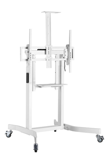 Brateck Deluxe Motorized Large TV Cart with Tilt, Equipment Shelf and Camera Mount Fit 55'-100' Up to 120Kg - White Brateck
