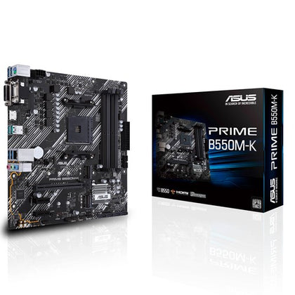 ASUS AMD B550 PRIME B550M-K (Ryzen AM4) mATX MB, Dual M.2, PCIe 4.0, 1Gb Ethernet, HDMI/D-Sub/DVI, SATA 6Gbps, USB 3.2 Gen 2 A ASUS