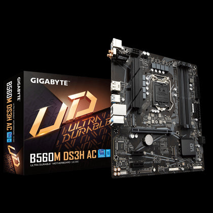 Gigabyte B560M DS3H AC mATX Motherboard, 4x DDR4 ~128GB, 1x PCI-E x16, 2x PCI-E x1, 2x M.2, 6x SATAIII, 1x USB-C, 3x USB 3.2, 2x USB 2.0 (LS) Gigabyte