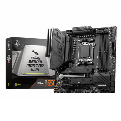 MSI MAG B650M MORTAR WIFI AMD AM5 mATX Motherboard, 4x DDR5 ~128GB, 1x PCI-E x16, 2x M.2, 6x SATA,  8x USB 3.2, 1x USB Type C MSI