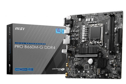 MSI PRO B660M-G DDR4 Intel LGA 1700 mATX Motherboard 2x DDR4~64GB,1x PCIe 4.0 x16,4x SATA 6Gb/s,2x M.2 ,6x USB 3.2 MSI