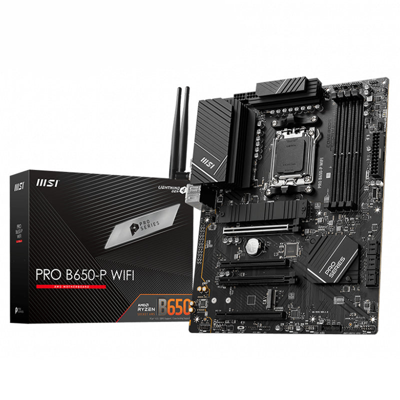 MSI PRO B650-P WIFI AMD AM5 ATX Motherboard, 4x DDR5 ~128GB, 1x PCI-E x16, 2x M.2, 6x SATA,  8x USB 3.2, 1x USB Type C MSI