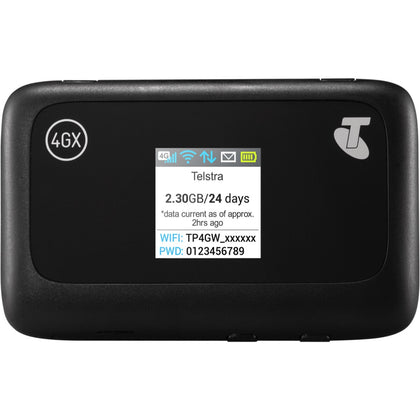 Telstra Pre-Paid 4GX Wi-Fi Plus - Black, Includes Pre-Paid SIM card + 5GB data Connect up to 10 Wi-Fi enabled devices, Battery life up to 8 hours, Telstra