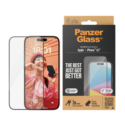 PanzerGlass Apple iPhone 15 (6.1') Screen Protector Ultra-Wide Fit - Clear (2809), Scratch & Shock Resistant, Drop Protection, Diamond Strength, 2YR