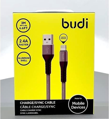 Budi Lightning to USB Charge/Sync Braided Cable, 2 Meter Length - (6971536923856)