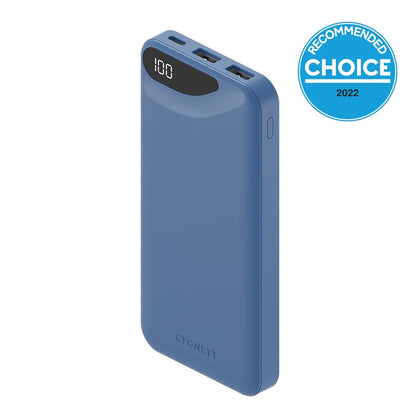 Cygnett ChargeUp Boost 3rd Gen 10K mAh Power Bank - Blue (CY4342PBCHE), 1 x USB-C (15W), 2 x USB-A (12W), USB-C to USB-A Cable (15cm), Fast Charge Cygnett