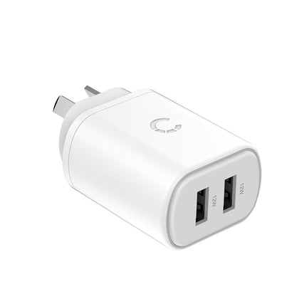 Cygnett PowerPlus 12W USB-A Dual Port Wall Charger - White (CY3671PDWLCH), 2xUSB-A(12W), Small, Lightweight and Travel Ready, Compact Wall Charger Cygnett