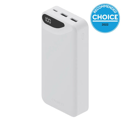 Cygnett ChargeUp Boost 3rd Gen 20K mAh Power Bank - White (CY4348PBCHE), 1 x USB-C (15W), 2 x USB-A (12W), USB-C to USB-A Cable (15cm), Fast Charge Cygnett