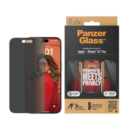 PanzerGlass Apple iPhone 15 Pro (6.1') Privacy Screen Protector Ultra-Wide Fit - Clear (P2810), Scratch & Shock Resistant, Drop Protection, 2YR