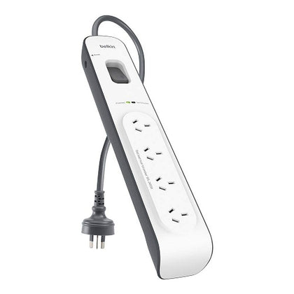 Belkin 4-Outlet Surge Protector with 2M Power Cord - White/Grey (BSV400au2M),Rated to withstand power surge of 525 Joules,$20,000 CEW,Damage-resistant Belkin