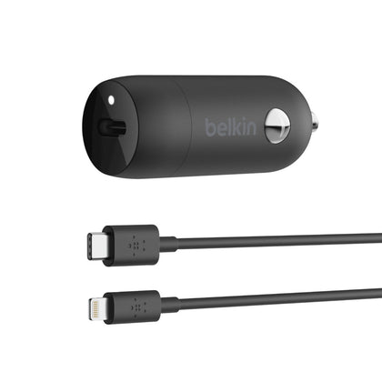 Belkin BoostUp 20W USB-C PD Car Charger + Lightning to USB-C Cable (1.2M) - Black (CCA003bt04BK), Compact Charger, MFi Certified, $2500 CEW, 2YR. Belkin