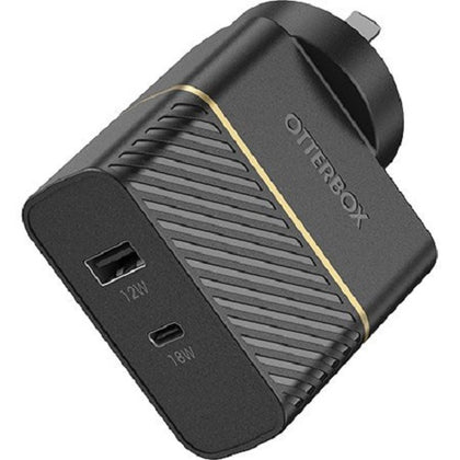 OtterBox 30W Dual Port Fast Premium PD Wall Charger - Black (78-80029),1x USB-A (12W), 1x USB-C (18W),Ultra-Safe,Smart,Compact,Rugged, Travel-Ready Otterbox