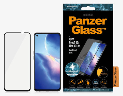 PanzerGlass OPPO Reno5 5G / Find X3 Lite (6.4') Screen Protector - Black (7078), AntiBacterial, Scratch Resistant, Shock Resistant, Edge-to-Edge Panzer Glass