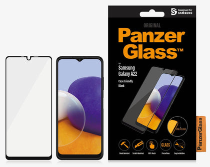 PanzerGlass Samsung Galaxy A22 4G (6.4') Screen Protector - Black (7278), Edge-to-Edge, Scratch Resistant, Shock Resistant, Case-Friendly, 100% Touch Panzer Glass