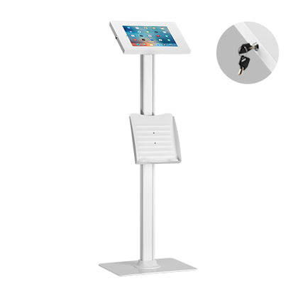 Brateck Anti-Theft Table Floor Stand with Catalogue Holder and Bolt Down Base Fit most  9.7' to 11' Tablets - White Brateck