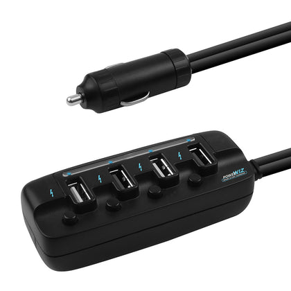 mbeat® 4 Ports USB Rapid Car Charger - 40W Rapid Smart Charger/Individual ON/OFF switches/90cm Extension Cable Design MBEAT
