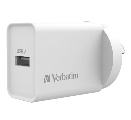 Verbatim USB Charger Single Port 2.4A - White Single Port Wall Charger Verbatim