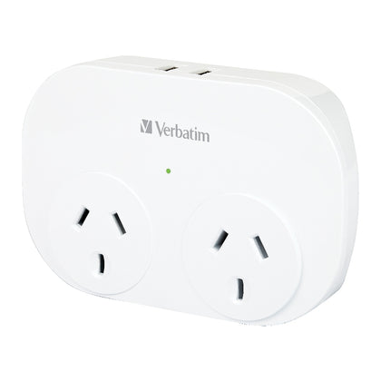 Verbatim Dual USB Surge Protected with Double Adaptor - White 2x USB Charger Outlet, Charge Phone and Tablet, Surge Protection, 2.4A Current Power Verbatim