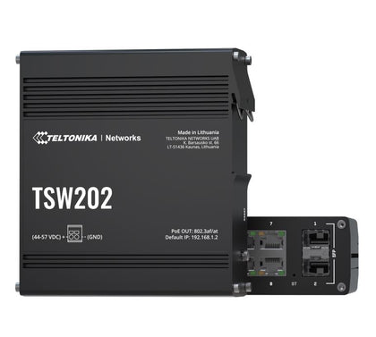 Teltonika TSW202 POE+ L2 Managed Switch, 2 SFP ports, 8 Gigabit Ethernet ports providing 30W of Power each