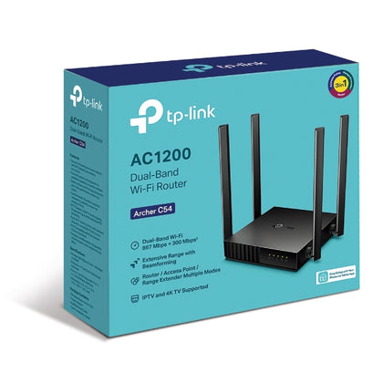 TP-Link Archer C54 AC1200 Dual-Band Wi-Fi Router 2.4GHz 300Mbps 5GHz 867Mbps 4xLAN 1xWAN 4xAntennas, WPS, Router Access Point and Range Extender Modes TP-LINK