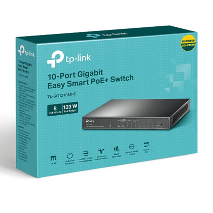 TP-Link TL-SG1210MPE 10-Port Gigabit Easy Smart Switch with 8-Port PoE+ TP-LINK
