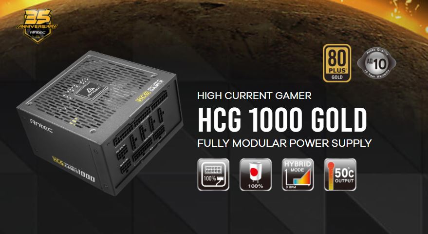 Antec HCG 1000w 80+ Gold, Fully Modular, Zero RPM Mode, 135mm FDB Fan, 2x EPS 8 PIN, 100% Japanese Caps, 16 PIN,  ATX Power Supply, PSU, 10 Yrs Wty Antec