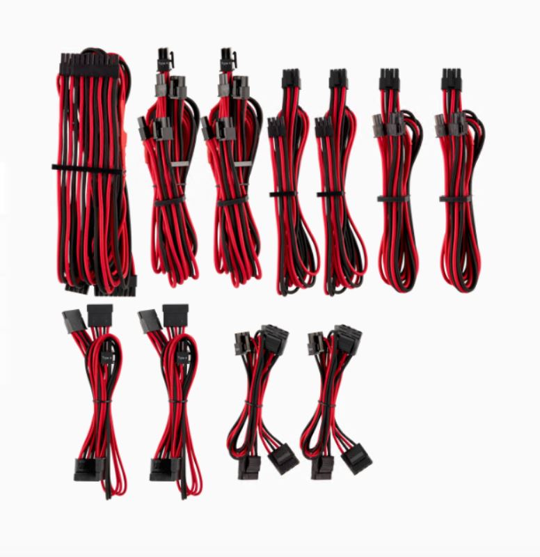 For Corsair PSU - RED/BLACK Premium Individually Sleeved DC Cable Pro Kit, Type 4 (Generation 4) Corsair
