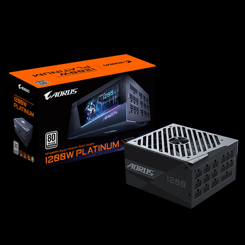 Gigabyte AORUS AP1200PM 1200W 80+ Platinum ATX Modular Power Supply, Digital LCD Monitor, Japanese Capacitors, RGB Fusion 2.0 Gigabyte