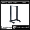 LDR Flat Packed 22U 2-Post Open Frame Rack, Black Metal Construction LDR