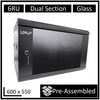 LDR Assembled 6U Hinged Wall Mount Cabinet (600mm x 550mm) Glass Door - Black Metal Construction - Top Fan Vents - Side Access Panels LDR
