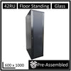 LDR Assembled 42U Server Rack Cabinet (600mm x 1000mm) Glass Door, 1x 8-Port PDU, 1x 4-Way Fan, 2x Fixed Shelves - Black Metal Construction LDR