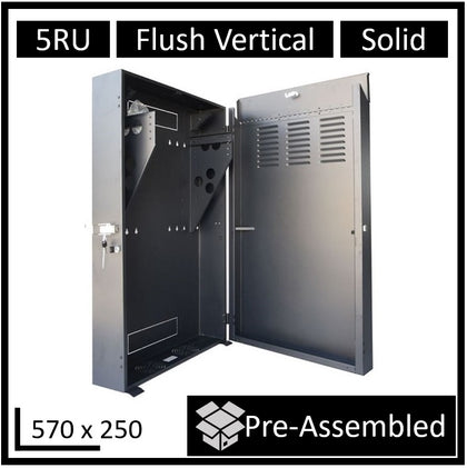 LDR Assembled 5U Flush Wall Mount Vertical Cabinet (570mm x 250mm) - Black Metal Construction LDR