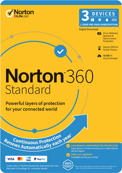*Last Stock* Norton 360 Standard, 10GB, 1 User, 3 Devices, 12 Months, PC, MAC, Android, iOS, DVD, OEM, Subscription Norton