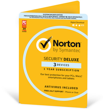Norton 360 Security Deluxe, 3 Device, 12 Months, PC, MAC, Android, iOS, OEM - Non Subscription Norton