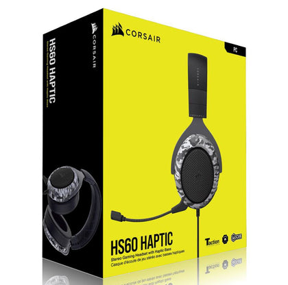 Corsai HS60 HAPTIC Stereo Gaming Headset with Haptic Bass - Black with Camouflage Black and White Cover. Headphone (LS) Corsair