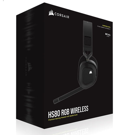 Corsair HS80 RGB Wireless Carbon- Dolby Atoms 3D, Pulse Sound, Hyper Fast Slipstream Wireless 20hrs - Gaming Headset PC,PS5, Xbox Headphones Corsair