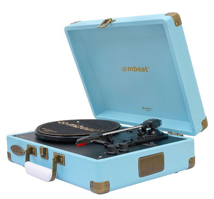 mbeat®  Woodstock 2 Sky Blue Retro Turntable Player with BT Receiver & Transmitter MBEAT