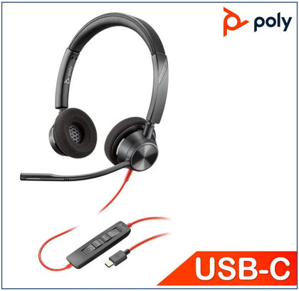 Plantronics/Poly Blackwire 3320 headset, Standard, USB-C, Stereo, Corded, Noise canceling,SoundGuard, call control, Foam ear cushion