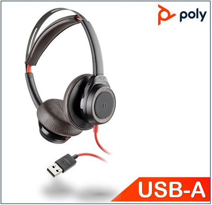 Plantronics/Poly Blackwire 7225 headset, USB-A, Black, corded, active noise cancelling, SoundGuard, 4 Mics boomless design