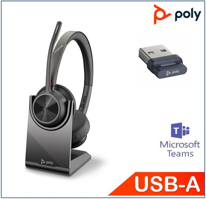 Plantronics/Poly Voyager 4320 UC Headset with Charge Stand, usb-A,Teams certified, Dual Ear, Wireless,  Noise canceling boom, Acoustic Fence, SoundGu